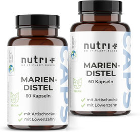 nutri+ Mariendistel Kapseln mit Artischocke und Löwenzahn vegan glutenfrei ohne Zusatzstoffe 60 Stück – Bild 1 von 2