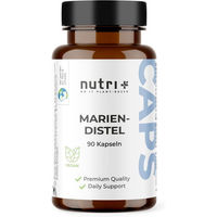 Produktbild von nutri+ Mariendistel Kapseln mit Artischocke und Löwenzahn vegan und glutenfrei