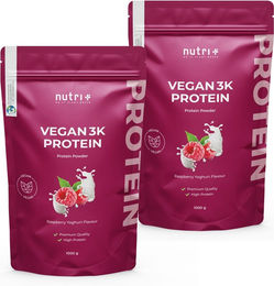 Nutri+ Vegan Protein 3k Himbeere Joghurt Proteinpulver mit 80% Eiweiß 2000 g – Bild 1 von 4