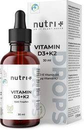 nutri+ Vegane Vitamin D3 + K2 Tropfen 1000 IE ohne Zusatzstoffe – Bild 1 von 1