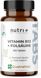 nutri+ Vitamin B12 und Folsäure Tabletten vegan laktosefrei ohne Zusatzstoffe für Schwangere und Stillende 365 Stück – Bild 1 von 1