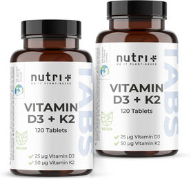 nutri+ Vitamin D3 K2 Tabletten hochdosiert vegan mit Flechten für Erwachsene und Senioren – Bild 1 von 2