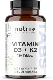 nutri+ Vitamin D3 K2 Tabletten mit Flechten vegan und hochdosiert 120 Stück – Bild 1 von 2