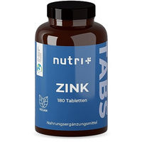 Produktbild von Nutri + Zink Bisglycinat Tabletten 25 mg, 180 Stück, vegan, laktosefrei, zuckerfrei und glutenfrei
