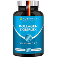 Produktbild von Nutrimea Collagen Kapseln mit Kollagen Hydrolysat Peptiden Typ I und II sowie natürlichem Vitamin C, E und A aus marinem Fisch