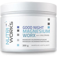 Produktbild von NutriWorks Gute Nacht Magnesium Bisglycinat mit Baldrian und Anti-Stress-Komplex Pulver zuckerfrei 200 g