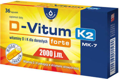 Oleofarm D-Vitum forte Vitamin D3 2000 IE und Vitamin K2 MK-7 75 mcg Kapseln für Erwachsene 36 Kapseln – Bild 1 von 1