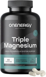 OnEnergy Dreifaches Magnesium Komplex mit Bisglycinat, Oxid und Laktat Vegan Kapseln für Sportler 90 Stück – Bild 1 von 1