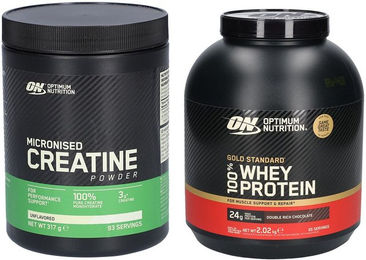 Optimum Nutrition Creatin Monohydrat und Gold Standard 100% Whey Protein Pulver Double Rich Chocolate Mischung – Bild 1 von 1