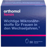 Produktbild von Orthomol Femin Mikronährstoffe für Frauen in den Wechseljahren mit Biotin, Selen, Zink, Nachtkerzenöl und Coenzym Q10 Kapseln laktosefrei und glutenfrei