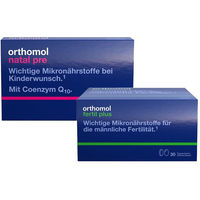 Produktbild von Orthomol Fertil plus und Orthomol Natal pre Kapseln laktosefrei und glutenfrei für Frauen, Männer, Schwangere und Stillende