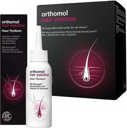 Orthomol Hair Intense Kapseln und Orthomol Hair Solution Set mit Zink, Biotin und Selen, 180 Kapseln und 90 Kapseln – Bild 1 von 1