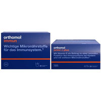 Produktbild von Orthomol Immun Granulat und Orthomol junior C plus Mandarine für Erwachsene und Kinder