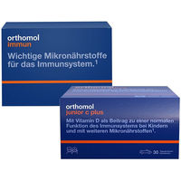 Produktbild von Orthomol Immun Trinkfläschchen und Orthomol Junior C Plus Lutschtabletten für Erwachsene und Kinder
