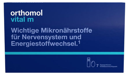 Orthomol Vital m für Männer mit B-Vitaminen, Omega-3-Fettsäuren und Magnesium in Trinkampullen, 7 Tagesportionen – Bild 1 von 4