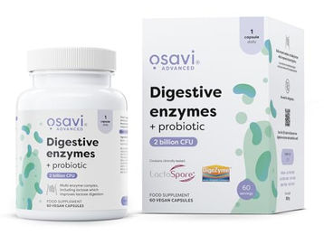 Osavi Verdauungsenzyme + Probiotikum mit DigeZyme und LactoSpore, 60 vegane Kapseln, Komplex mit 7 Enzymen inkl. Papain und Bromelain, glutenfrei und laktosefrei – Bild 1 von 2