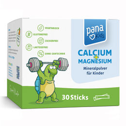 PanaKids Calcium Magnesium mit Vitamin C und D3 Pulver für Kinder – Mango – 30 Sticks – zuckerfrei, vegetarisch, glutenfrei und laktosefrei – Bild 1 von 2