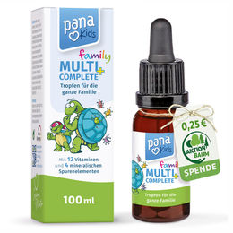 PanaKids MultiComplete+ FAMILY Panavitas – 12 Vitamine, 4 Mineralstoffe und Inositol – Flüssig – für Kinder und Erwachsene – vegetarisch und zuckerfrei – 100 ml – Bild 1 von 3