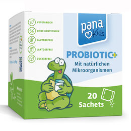 PanaKids Probiotic+ Pulver für Kinder – mit 6 probiotischen Bakterienstämmen, Vitamin C & D3 sowie Omega-3 DHA – Bananengeschmack – zuckerfrei, vegan, glutenfrei und laktosefrei – Bild 1 von 2