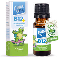 Produktbild von PanaKids Vitamin B12+ Tropfen für Kinder mit 10 µg Vitamin B12 – Vegan, Zuckerfrei, Laktosefrei und Glutenfrei – 10 ml