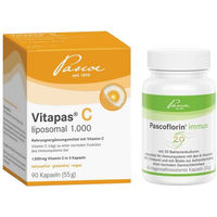 Produktbild von Pascoe Vitapas C liposomal 1000 und Pascoflorin immun Kapseln vegan laktosefrei glutenfrei