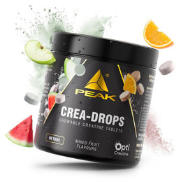 PEAK Crea-Drops Kautabletten mit Creatin Monohydrat, 90 Stück, zuckerfrei, Mixed Fruit Flavours (Wassermelone, grüner Apfel, Orange) – Bild 1 von 3