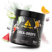 Produktbild von PEAK Crea-Drops Kautabletten mit Creatin Monohydrat, 90 Stück, zuckerfrei, Mixed Fruit Flavours (Wassermelone, grüner Apfel, Orange)