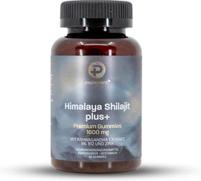 Peplement Himalaya Shilajit Plus+ Premium Gummies mit Ashwagandha, B6, B12 und Zink, 1600 mg, 60 Stück, vegan und bio – Bild 1 von 9