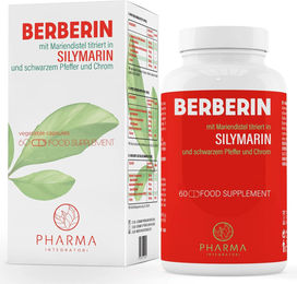 Pharma Integratori Berberin 500 mg mit Mariendistel, Chrom und Schwarzem Pfeffer, 60 Kapseln, vegan, glutenfrei, laktosefrei – Bild 1 von 4