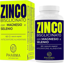 Pharma Integratori Zinkbisglycinat 15 mg mit L-Carnosin, Calcium, Magnesium, Vitamin C, Vitamin D3 und Selen, vegan, 60 Kapseln – Bild 1 von 1