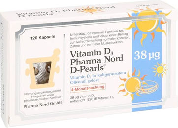 Pharma Nord Vitamin D3 D-Pearls 38 µg Kapseln 120 Stück glutenfrei und laktosefrei für Erwachsene – Bild 1 von 1