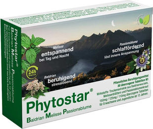 Phytostar Baldrian Melisse Passionsblume Tabletten pflanzlicher Ursprung 30 Stück – Bild 1 von 4