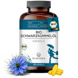 PlantDEA Bio Schwarzkümmelöl Kapseln mit Omega-6 180 Stück pflanzlich und ohne Zusatzstoffe – Bild 1 von 3
