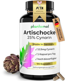 plantomol Artischocken Kapseln mit 25% Cynarin hochdosiert glutenfrei laktosefrei ohne Gelatine 90 Stück – Bild 1 von 5