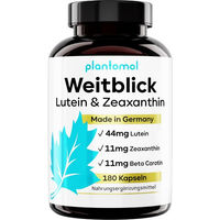 Produktbild von plantomol Augenvitamine Kapseln mit Lutein Zeaxanthin Beta Carotin Vitamin A und Vitamin B2 180 Kapseln