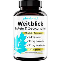 Produktbild von plantomol Augenvitamine Vitamin-Kombination mit Lutein Zeaxanthin Beta Carotin Vitamin A und Vitamin B2 Kapseln 120 Stück