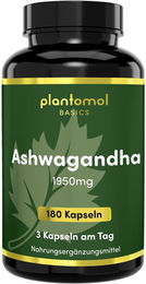 plantomol Basics Ashwagandha Kapseln mit 1950 mg Ashwagandha-Extrakt pro Tag vegan und ohne Zusatzstoffe 180 Kapseln – Bild 1 von 3