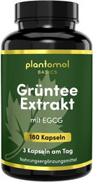 plantomol Basics Grüner Tee Kapseln mit 1050 mg Grüntee-Extrakt pro Tag ohne Zusatzstoffe glutenfrei laktosefrei und ohne Gelatine 180 Kapseln – Bild 1 von 4