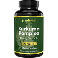 Produktbild von plantomol Basics Kurkuma Kapseln mit Curcumin Extrakt und Piperin vegan