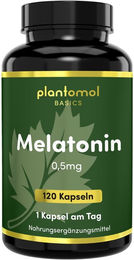 plantomol Basics Melatonin Kapseln vegan ohne Zusatzstoffe 120 Stück mit 0,5 mg Melatonin pro Kapsel – Bild 1 von 2