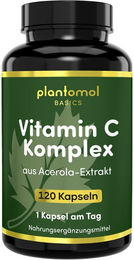 plantomol Basics Vitamin C Kapseln mit Acerola und Hagebutte, zuckerfrei und ohne Zusatzstoffe, 120 Kapseln – Bild 1 von 2