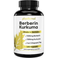 Produktbild von plantomol Berberin Kurkuma Kapseln mit Cholin L-Carnitin Chrom und Vitaminen vegan 180 Stück