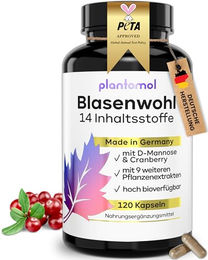 plantomol Cranberry Kapseln mit D-Mannose, Goldrute und Bärentraubenblätter, 120 Kapseln, glutenfrei, laktosefrei und ohne Gelatine – Bild 1 von 5