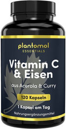 plantomol Essentials Eisen-Tabletten mit Curryblatt-Extrakt und Vitamin C aus Acerola vegan ohne Zusatzstoffe 120 Stück – Bild 1 von 2