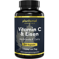 Produktbild von plantomol Essentials Eisen-Tabletten mit Curryblatt-Extrakt und Vitamin C aus Acerola vegan ohne Zusatzstoffe 120 Stück