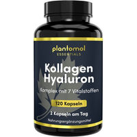 Produktbild von plantomol Essentials Kollagen Kapseln mit Hyaluron Biotin Zink und Vitamin C 1000 mg pro Tag ohne Zusatzstoffe 120 Kapseln