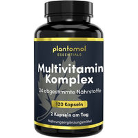Produktbild von plantomol Essentials Multivitamin Kapseln mit 24 Vitaminen und Mineralstoffen vegan ohne Zusatzstoffe