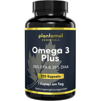 Produktbild von plantomol Essentials Omega 3 Kapseln mit DHA und EPA ohne Zusatzstoffe 120 Kapseln