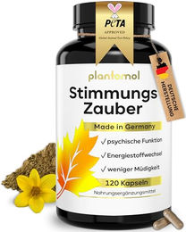 plantomol Johanniskraut Kapseln mit L-Tryptophan GABA und Vitamin B5 hochdosiert 120 Stück glutenfrei und laktosefrei – Bild 1 von 4