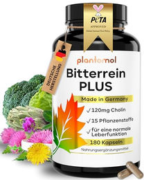 plantomol Leber Kur Bitterrein PLUS mit Mariendistel Artischocke Löwenzahn Resveratrol und Cholin Kapseln 180 Stück glutenfrei laktosefrei ohne Gelatine – Bild 1 von 3